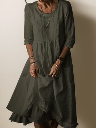 Women's 3/4 Sleeve A-Line Midi Dress
