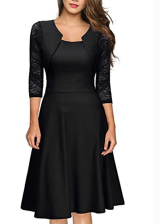 Women's 3/4 Sleeve Lace A-Line Midi Dress