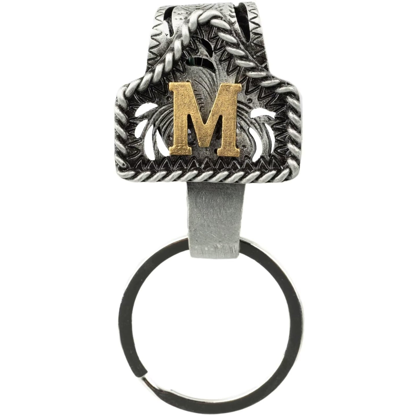 Vintage Initial Metal Keychain with Clip Letter M
