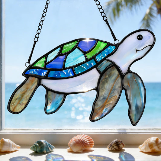 Handmade Turtle Stained Glass Suncatcher Decor