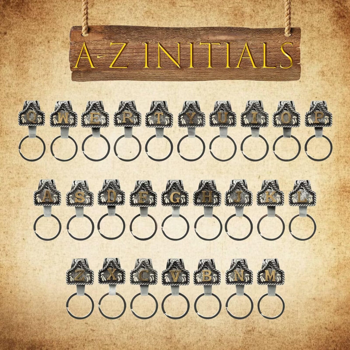 Vintage Initial Metal Keychain with Clip Letter M