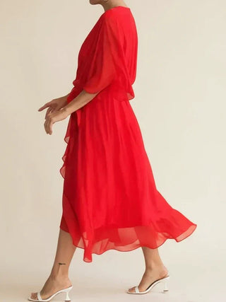 Women's Belted Wrap Midi Dress