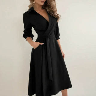 Women's Belted Wrap Midi Dress