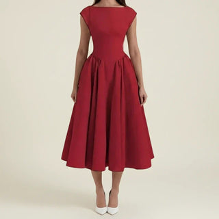 Women's Cap Sleeve A-Line Midi Dress