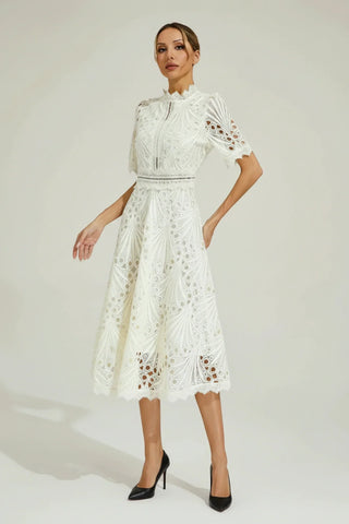 Women's High Neck A-Line Midi Dress