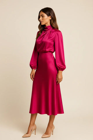 Women's Long Sleeve A-Line Midi Dress