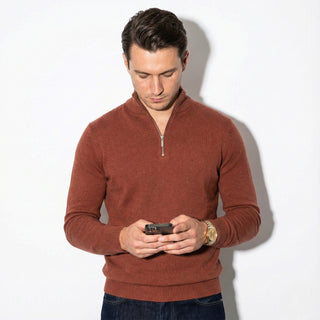 Men's Half-Zip Ribbed Knit Sweater