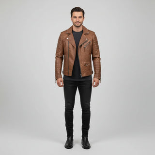 Men's Asymmetrical Leather Biker Jacket