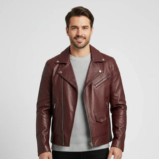 Men's Asymmetrical Leather Biker Jacket