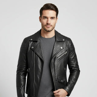 Men's Asymmetrical Leather Biker Jacket