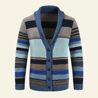 Men's Winter Striped Shawl Cardigan Sweater