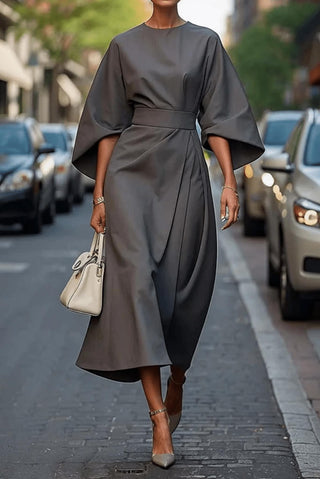 Women's Belted A-Line Midi Dress