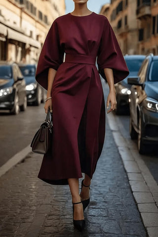 Women's Belted A-Line Midi Dress