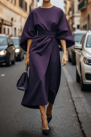 Women's Belted A-Line Midi Dress
