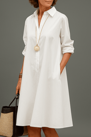 Women's Button-Down A-Line Midi Shirt Dress