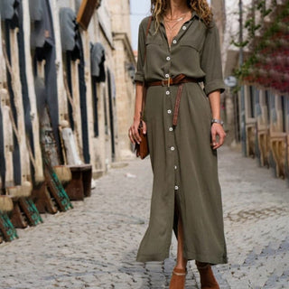 Women's Button-Down Shirt Midi Dress