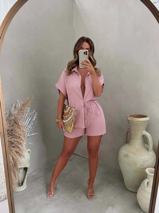 Women's Button-Down Shirt Short Set