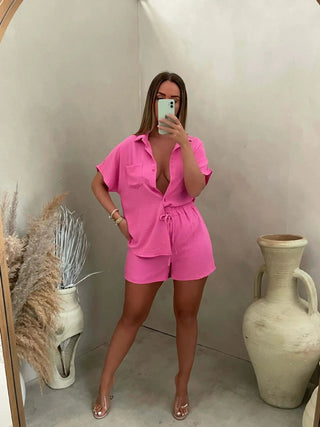 Women's Button-Down Shirt Short Set