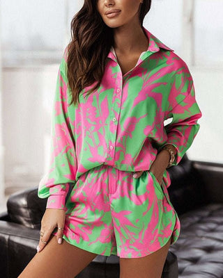 Women's Button-Down Shirt Shorts Set