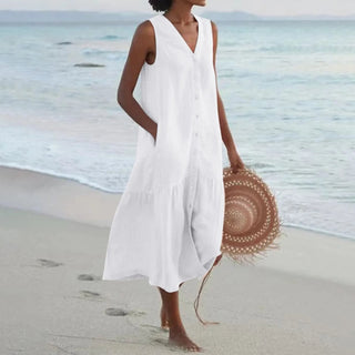 Women's Button-Front Sleeveless Midi Dress