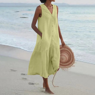 Women's Button-Front Sleeveless Midi Dress