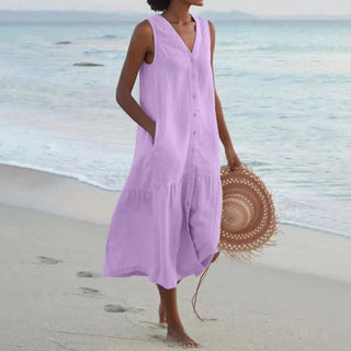 Women's Button-Front Sleeveless Midi Dress