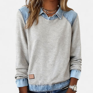 Women's Color Block Denim Trim Sweater