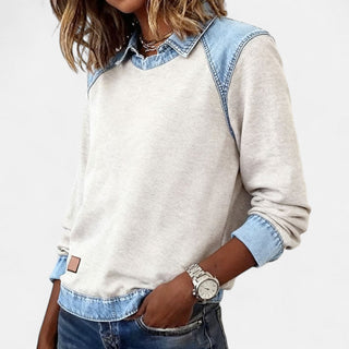 Women's Color Block Denim Trim Sweater
