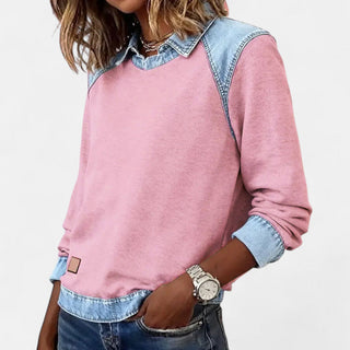 Women's Color Block Denim Trim Sweater