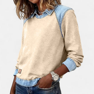 Women's Color Block Denim Trim Sweater