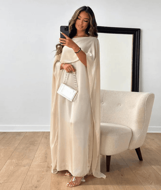 Women's Draped Sleeve Satin Dress