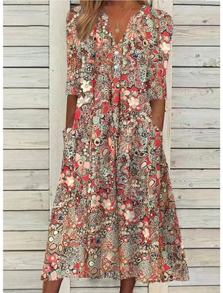 Women's Floral A-Line Midi Dress