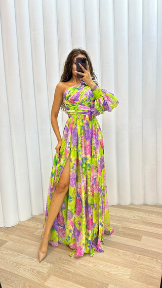 Women's Floral One Shoulder Evening Maxi Dress