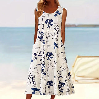Women's Floral Sleeveless A-Line Midi Dress