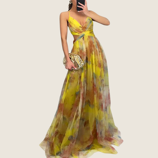 Women's Floral Spaghetti Strap A-Line Maxi Dress