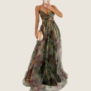 Women's Floral Spaghetti Strap A-Line Maxi Dress