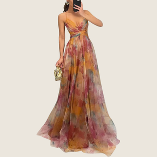 Women's Floral Spaghetti Strap A-Line Maxi Dress