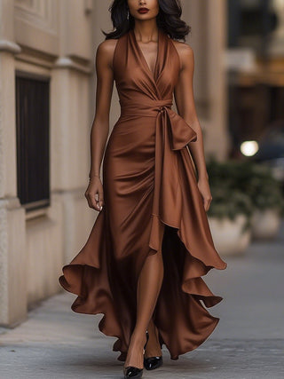 Women's Halter Wrap High-Low Dress