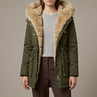 Women's Hooded Fur Trimmed Jacket