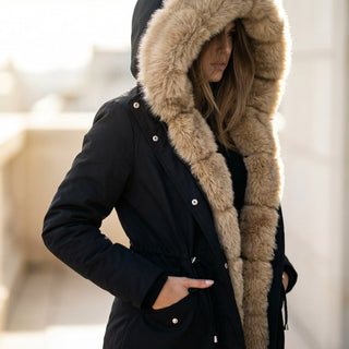 Women's Hooded Fur Trimmed Jacket