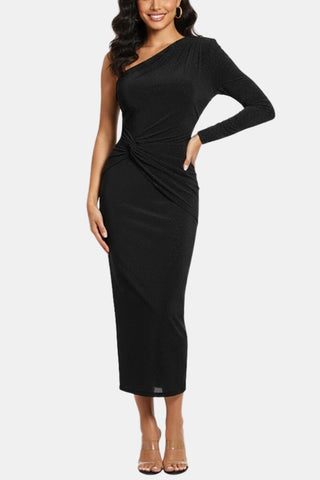 Women's Knot Front One Shoulder Midi Dress