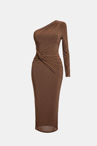 Women's Knot Front One Shoulder Midi Dress