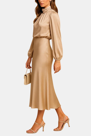 Women's Long Sleeve A-Line Midi Dress