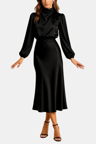 Women's Long Sleeve A-Line Midi Dress