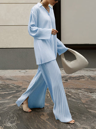 Women's Long Sleeve Plissé Two-Piece Set