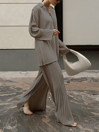 Women's Long Sleeve Plissé Two-Piece Set
