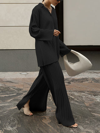 Women's Long Sleeve Plissé Two-Piece Set