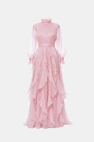 Women's Long Sleeve Ruffle Evening Maxi Dress