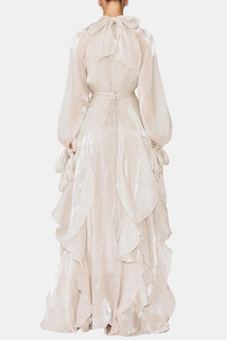 Women's Long Sleeve Ruffle Evening Maxi Dress