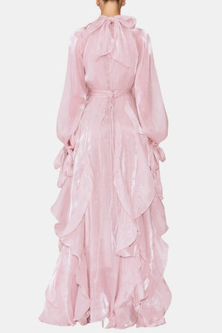 Women's Long Sleeve Ruffle Evening Maxi Dress